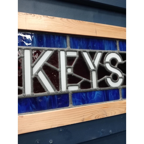 595 - Cross Keys Inn leaded stained glass adverting sign in three sections {H 24cm x W 215cm }.