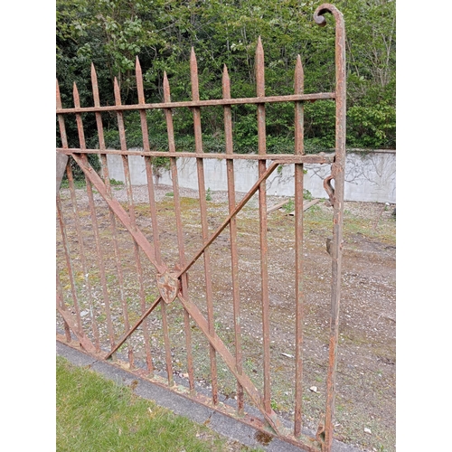 77 - Blacksmith forged wrought iron double sided railings with central crest {H 102cm x W 856cm x D 10cm}... 