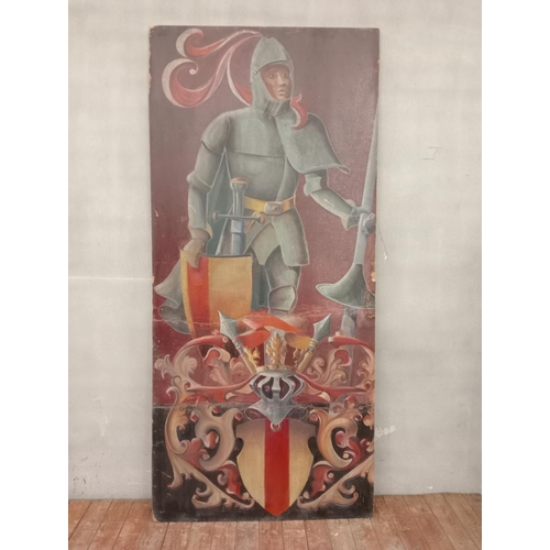 88 - Oil on board depicting Knight {H 244CM X W 107CM X D 3cm}.