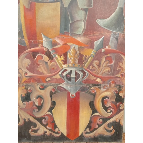 88 - Oil on board depicting Knight {H 244CM X W 107CM X D 3cm}.