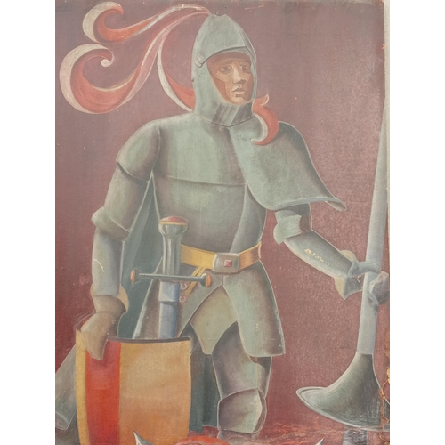 88 - Oil on board depicting Knight {H 244CM X W 107CM X D 3cm}.