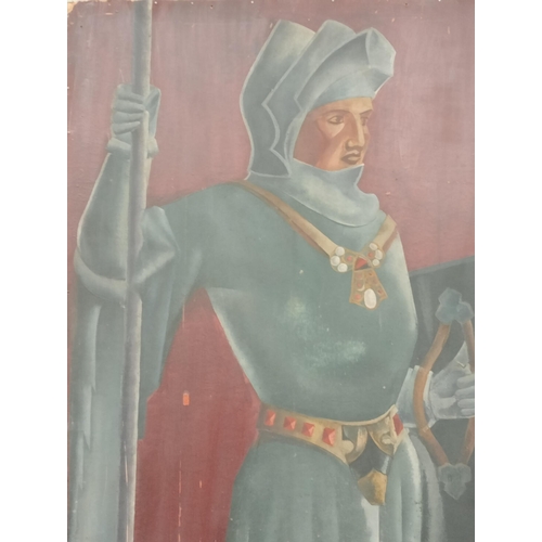 88A - Oil on board depicting Knight {H 244CM X W 107CM X D 3cm}.