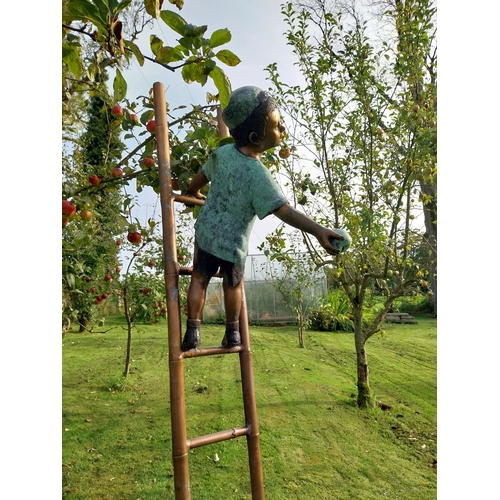 372 - Exceptional quality bronze sculpture The Apple Picker on a ladder {205cm H x 102cm W x 50cm D}