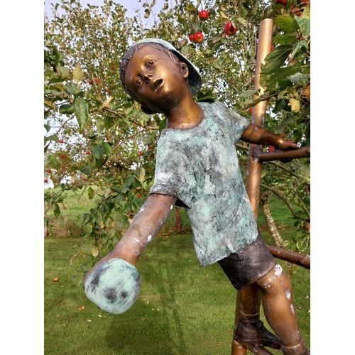 372 - Exceptional quality bronze sculpture The Apple Picker on a ladder {205cm H x 102cm W x 50cm D}