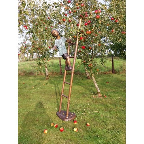 372 - Exceptional quality bronze sculpture The Apple Picker on a ladder {205cm H x 102cm W x 50cm D}