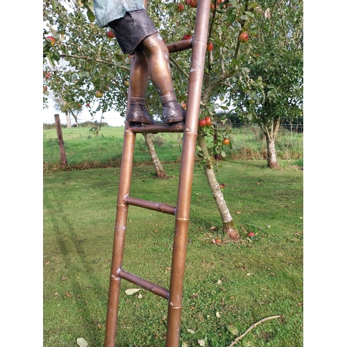 372 - Exceptional quality bronze sculpture The Apple Picker on a ladder {205cm H x 102cm W x 50cm D}