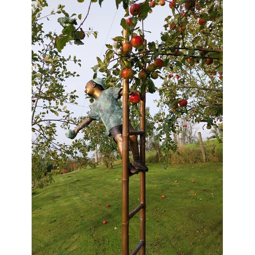 372 - Exceptional quality bronze sculpture The Apple Picker on a ladder {205cm H x 102cm W x 50cm D}