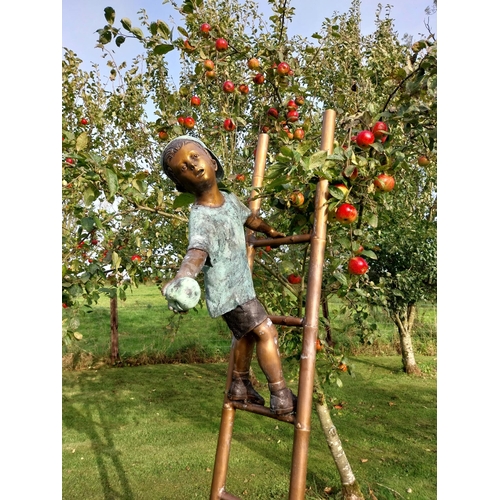 372 - Exceptional quality bronze sculpture The Apple Picker on a ladder {205cm H x 102cm W x 50cm D}