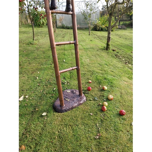 372 - Exceptional quality bronze sculpture The Apple Picker on a ladder {205cm H x 102cm W x 50cm D}