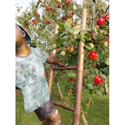 372 - Exceptional quality bronze sculpture The Apple Picker on a ladder {205cm H x 102cm W x 50cm D}