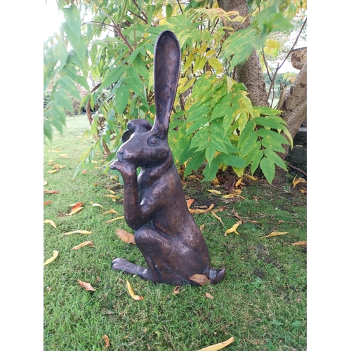 71 - Exceptional quality bronze sculpture of a hare { 62cm H x  32cm W x 20cm D}