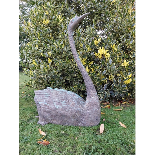 80 - Exceptional quality bronze sculpture swan {90cm H x 77cm W x 33cm D}