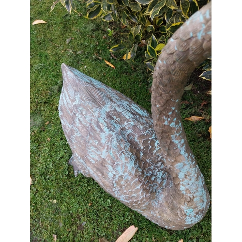 81 - Exceptional quality bronze sculpture swan {69cm H x 69cm W x 31cm D}