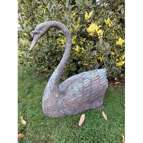 81 - Exceptional quality bronze sculpture swan {69cm H x 69cm W x 31cm D}