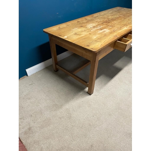 471 - 19th C. Irish pine kitchen table with two drawers in the frieze, raised on square legs and single st... 