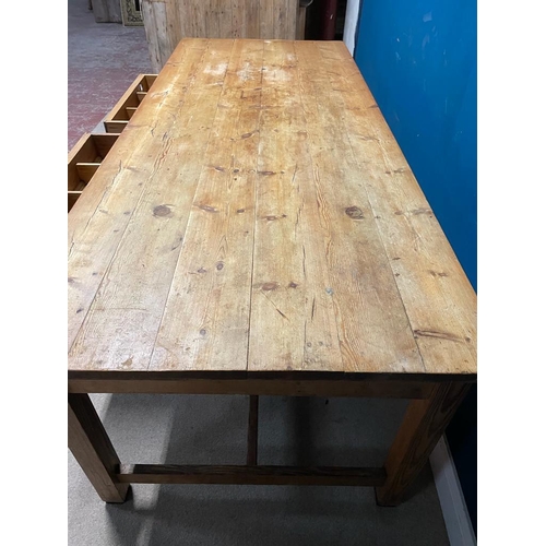 471 - 19th C. Irish pine kitchen table with two drawers in the frieze, raised on square legs and single st... 