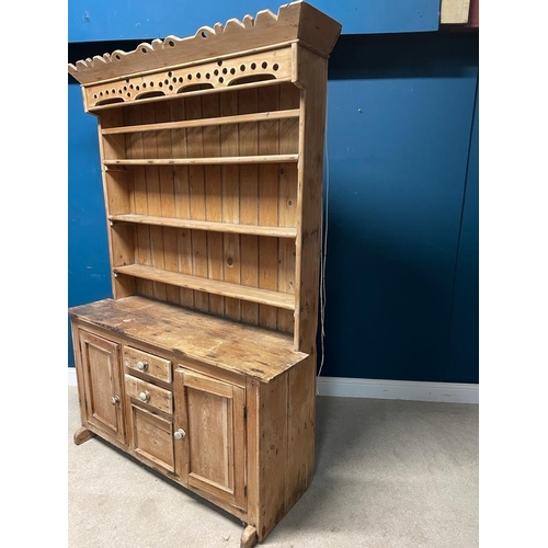 481 - 19th C. Irish pine kitchen dresser {206cm H x 144cm W x 52cm D}