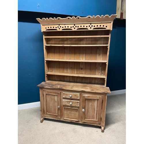 481 - 19th C. Irish pine kitchen dresser {206cm H x 144cm W x 52cm D}