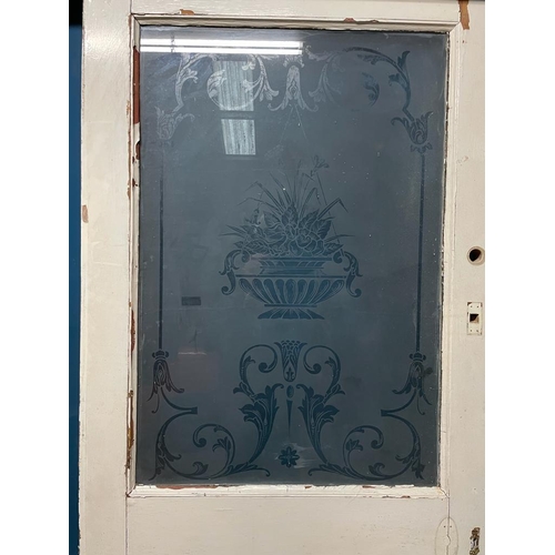 507 - Painted door with etched glass top panel {217cm H x 98cm W}