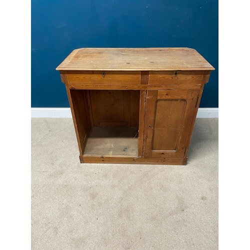 592 - Edwardian pine shop counter {93cm H x 105cm W x 54cm D}