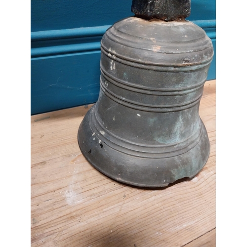 210A - 19th C. bronze bell with original wrought iron bracket {30cm H x 40cm W x 23 cm Dia}