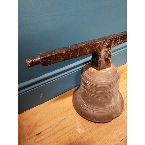 210A - 19th C. bronze bell with original wrought iron bracket {30cm H x 40cm W x 23 cm Dia}