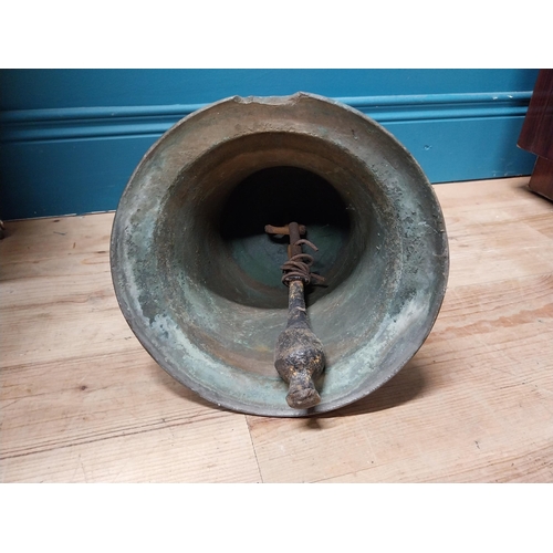 210A - 19th C. bronze bell with original wrought iron bracket {30cm H x 40cm W x 23 cm Dia}