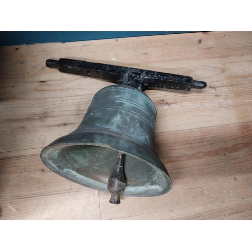 210A - 19th C. bronze bell with original wrought iron bracket {30cm H x 40cm W x 23 cm Dia}