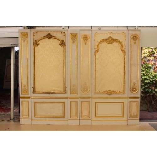 211 - Extremely rare French hand painted gilded gesso panelled room with etched glass panelled doors and o... 