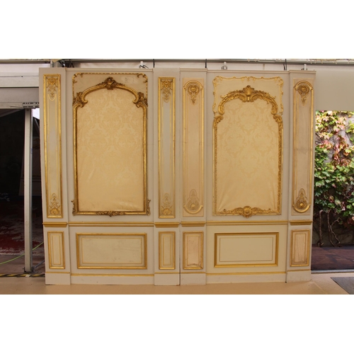 211 - Extremely rare French hand painted gilded gesso panelled room with etched glass panelled doors and o... 