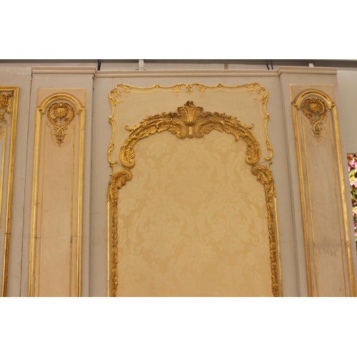 211 - Extremely rare French hand painted gilded gesso panelled room with etched glass panelled doors and o... 