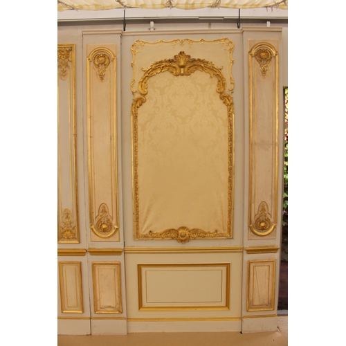 211 - Extremely rare French hand painted gilded gesso panelled room with etched glass panelled doors and o... 