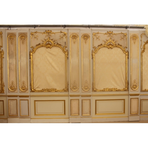 211 - Extremely rare French hand painted gilded gesso panelled room with etched glass panelled doors and o... 