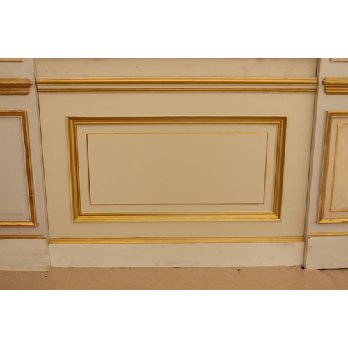 211 - Extremely rare French hand painted gilded gesso panelled room with etched glass panelled doors and o... 