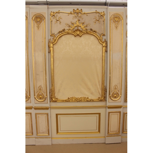 211 - Extremely rare French hand painted gilded gesso panelled room with etched glass panelled doors and o... 