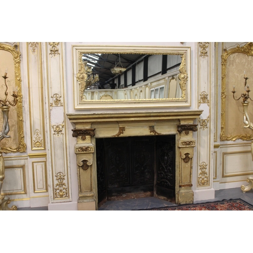 211 - Extremely rare French hand painted gilded gesso panelled room with etched glass panelled doors and o... 