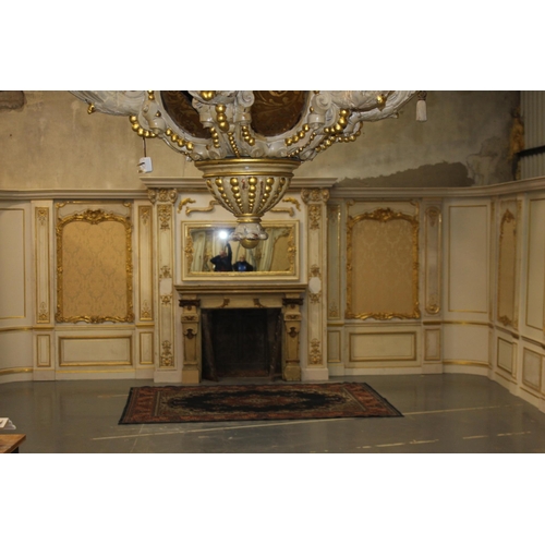 211 - Extremely rare French hand painted gilded gesso panelled room with etched glass panelled doors and o... 