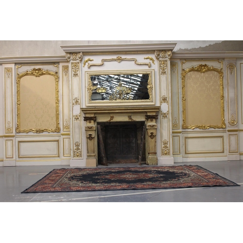 211 - Extremely rare French hand painted gilded gesso panelled room with etched glass panelled doors and o... 