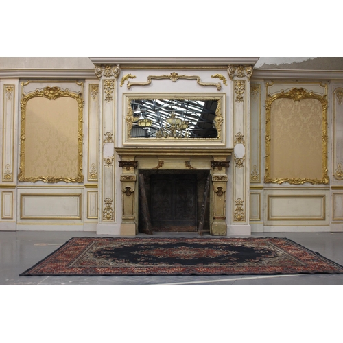 211 - Extremely rare French hand painted gilded gesso panelled room with etched glass panelled doors and o... 