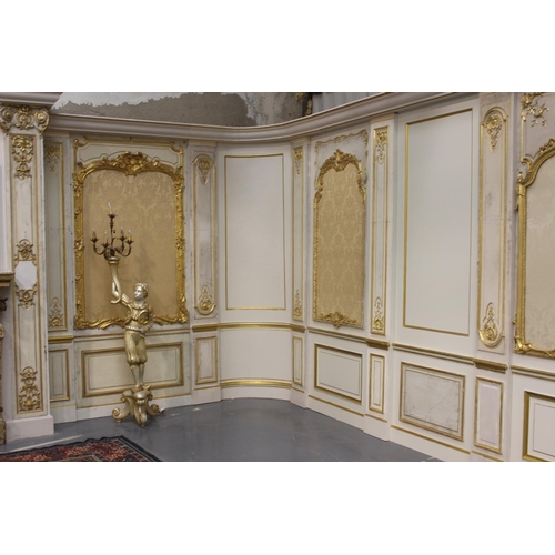 211 - Extremely rare French hand painted gilded gesso panelled room with etched glass panelled doors and o... 