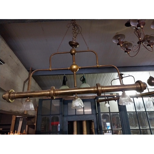 354 - Good quality brass Bar - Pub downlighter {90 cm H x 190 cm W x 40 cm D}.