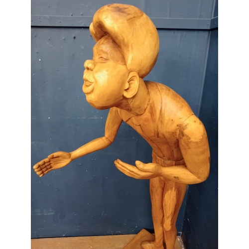 376A - Wooden Oriental figure {H 150cm x W 52cm x D 70cm }.