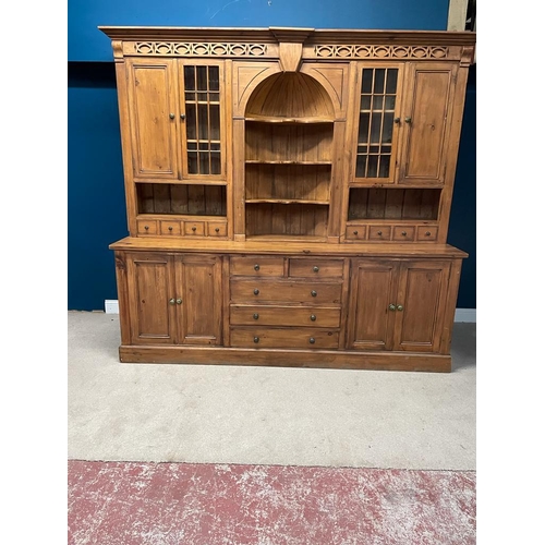 473 - Victorian style pine housekeepers cabinet {236cm H x 260cm W x 66cm D}