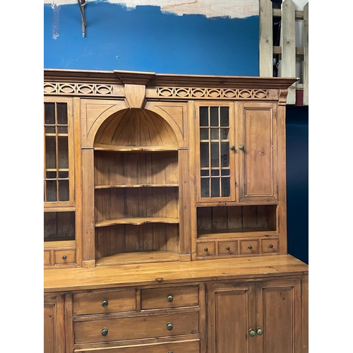 473 - Victorian style pine housekeepers cabinet {236cm H x 260cm W x 66cm D}