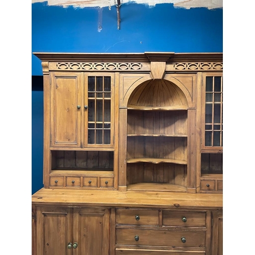 473 - Victorian style pine housekeepers cabinet {236cm H x 260cm W x 66cm D}