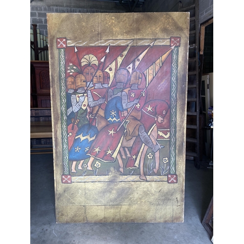 422 - Hand painted wooden panel Knight scenes featured in Brave Heart Film {237 cm H x 153 cm W}.