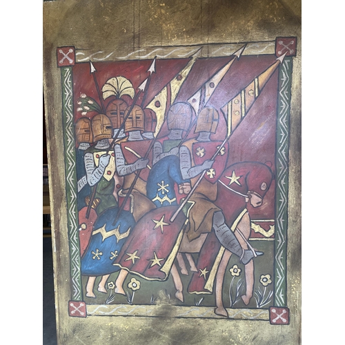 422 - Hand painted wooden panel Knight scenes featured in Brave Heart Film {237 cm H x 153 cm W}.