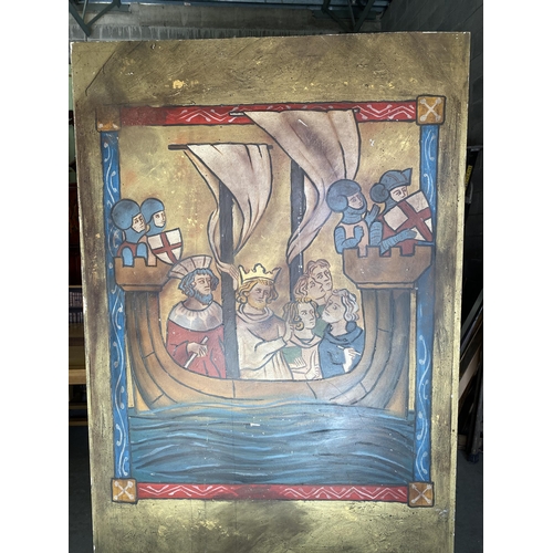 424 - Hand painted wooden panel Knight scenes featured in Brave Heart Film {238 cm H x 153 cm W}.