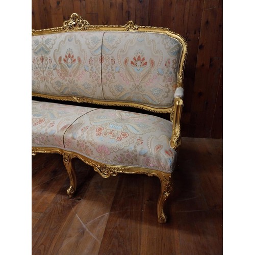 134 - Good quality French decorative gilt and upholstered three seater settee {116 cm H x 185 cm W x 67 cm... 