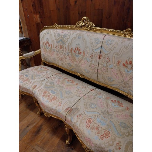 134 - Good quality French decorative gilt and upholstered three seater settee {116 cm H x 185 cm W x 67 cm... 